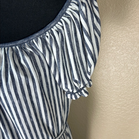 Max Studio Navy and White Striped Tie-Waist Midi Dress - Picture 4 of 5